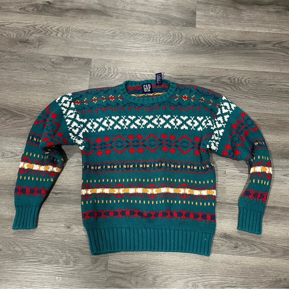 retro vintage gap patterned sweater large